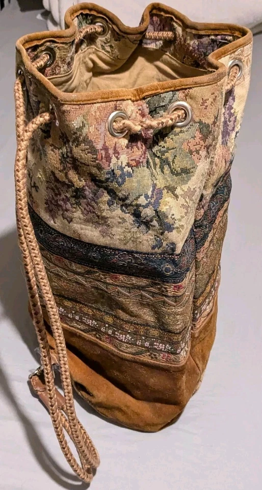 Bolso Mochila Vintage Express Tapiz Cuero Hobo Cubo Bolso Alfombra Foto 2 de 4