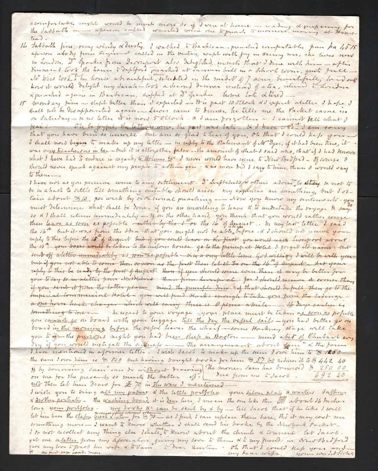 GB/USA TRANSATLANTIC Cover Historic MISSIONARY LETTER Contents New Bedford S239 - Image 2 of 4