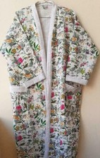 Indian Handmade Kantha Quilt Kimono Robe Floral Print Cotton Winter Gown Dresses