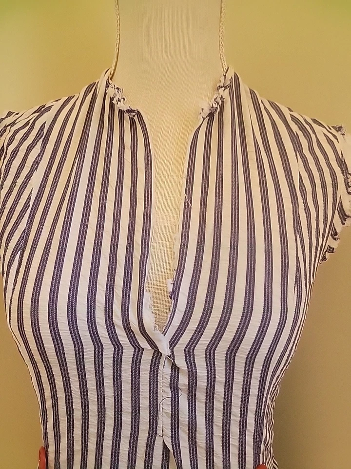 Vintage 50s Handmade Striped Searsucker Dress Rockabilly XS/S - Image 3 of 4