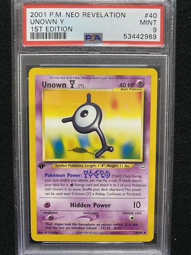 Unown [Y] (1st Edition) graded PSA 9 for sale on eBay