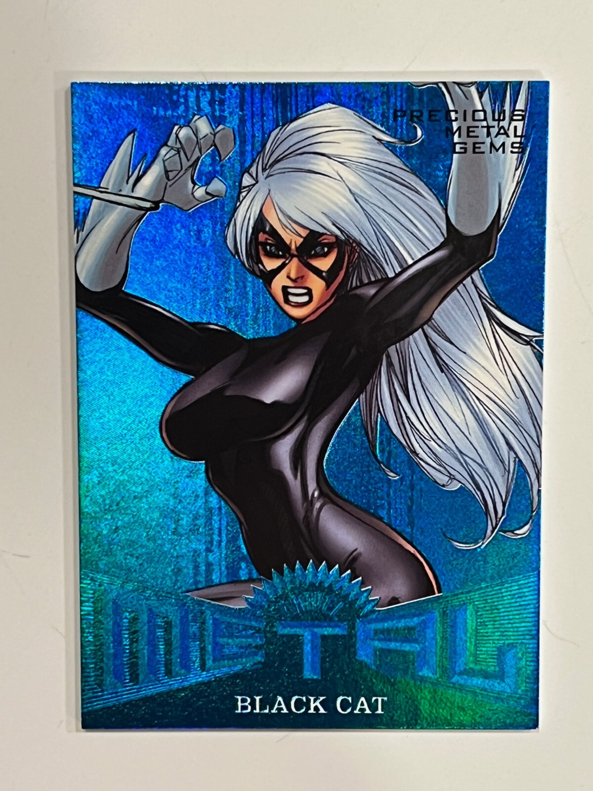 2017 Fleer Ultra Spider-Man Metal BLUE PMG MM06 MM6 Black Cat 39/49 NM or Better