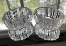 Salt Cellars Vintage Pair of Oval Pressed Glass Dips