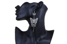 Women Silver Metal Butterfly Elegant Charm Fashion Jewelry Bridal Earring Set