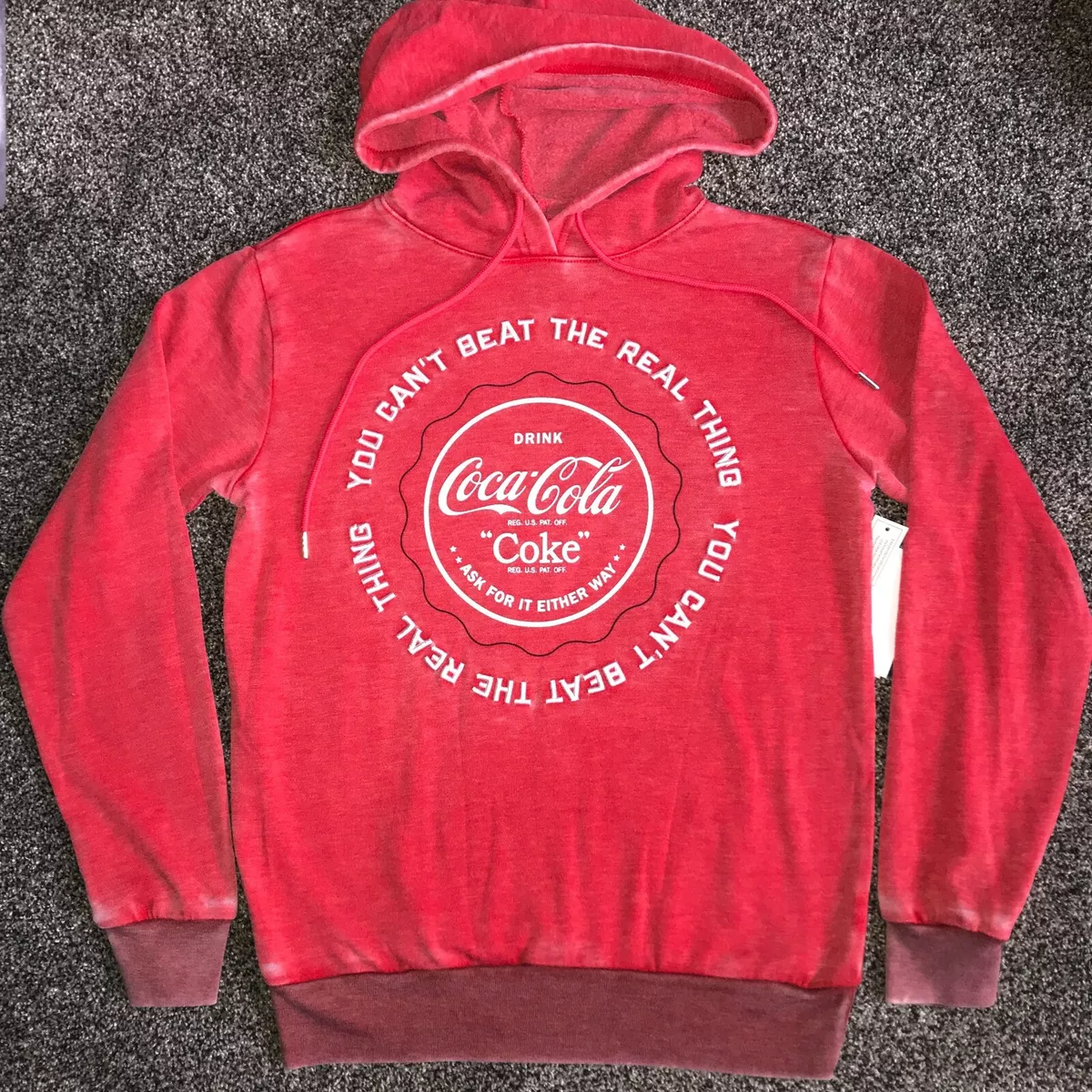 juniors women xs COCA COLA LIGHTWEIGHT HOODIE soft burnout faded red sweatshirt