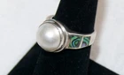 Vintage Sterling Silver 925 Faux Pearl & Abalone Ring Size 7 4.67 Grams Gorgeous