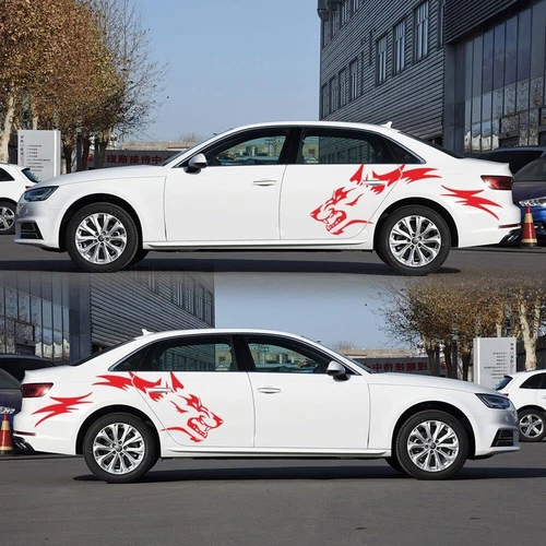 2x Red Running Beast Wolf Graphics Side Body Rear Wheel Decal Sticker Universal - Bild 5 von 8