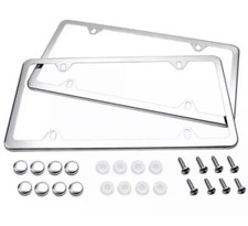 2x Slim Silver Stainless Steel License Plate Plate Framea Set Of Screw Package 2x Slim Silver Stainless Steel License Plate Plate Framea Set Of Screw Package