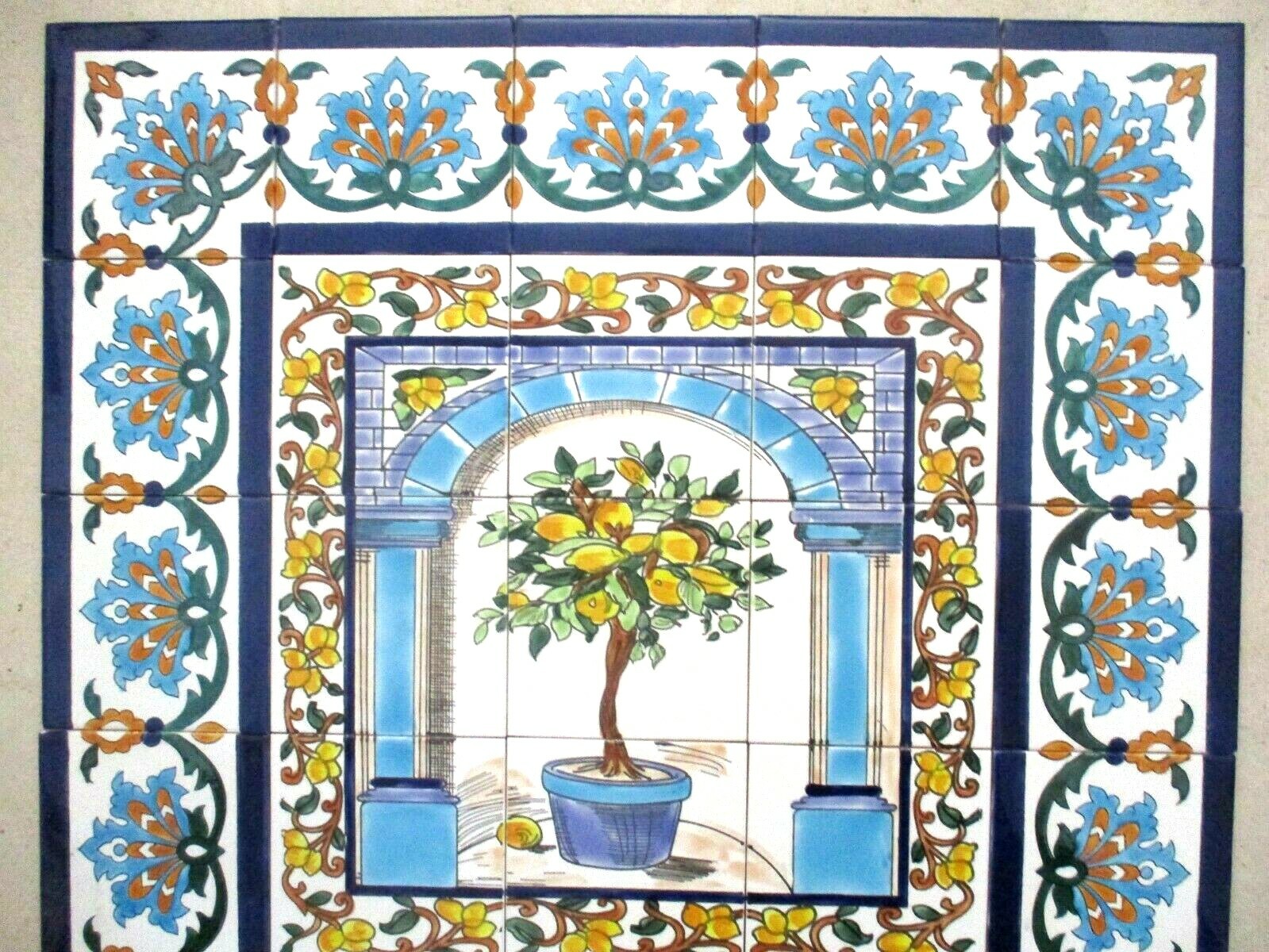 Hand painted Ceramic tile art panel Mosaic mural Backsplash Lemon Tree