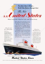 1952 SS United States ship Maiden Voyage art vintage print ad NEW POSTER 18x24