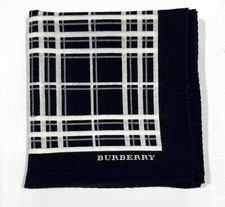 Vintage HANDKERCHIEF BURBERRY MEN PLAID CHECK Black COTTON POCKET SQUARE 18  