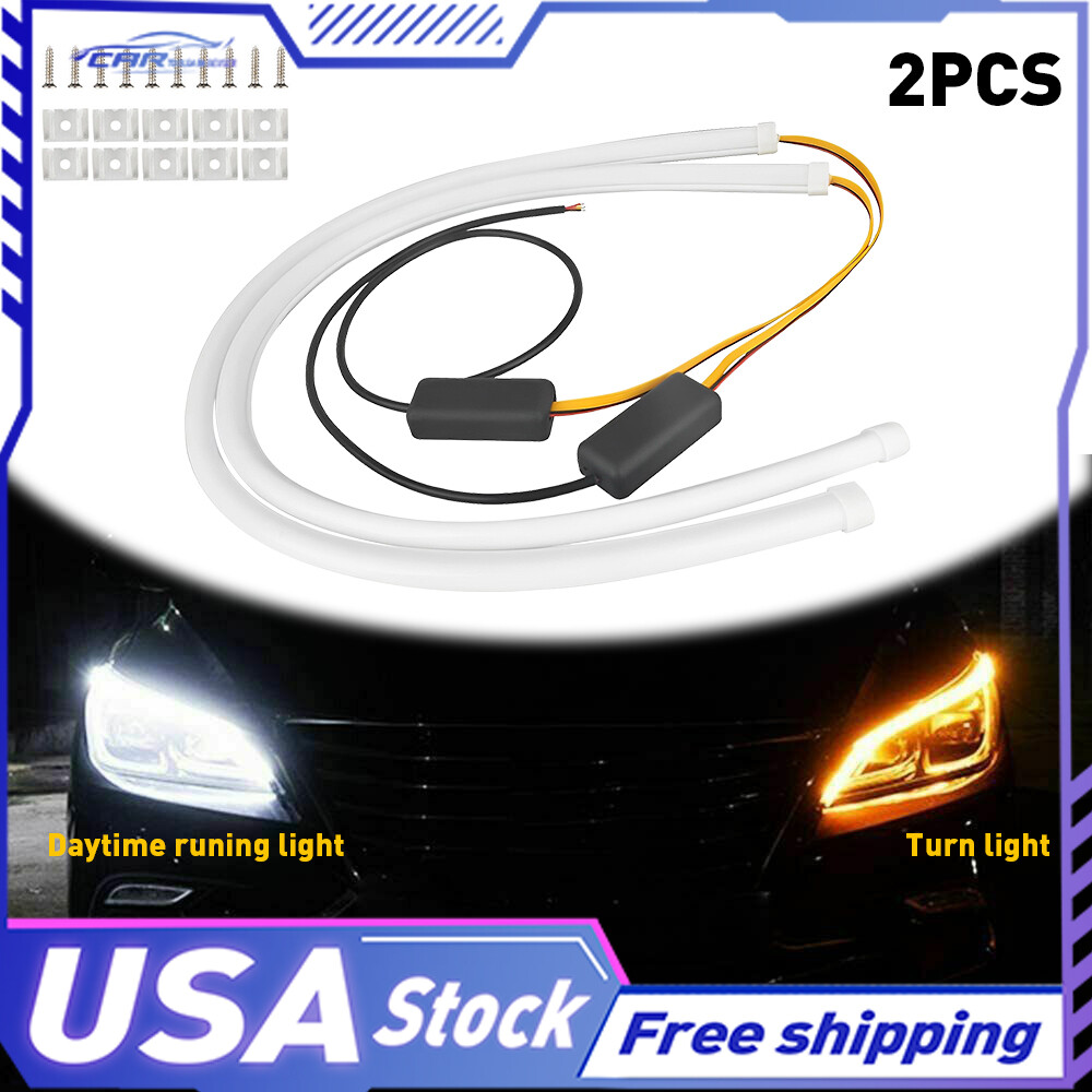 2pcs Amber White Car Truck Switchback SUV DRL Daytime Turn Running Signal Light