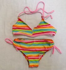 NWOT Girls pink rainbow stripe halter bikini 2 pc swimsuit swim bathing suit 12