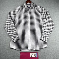 Robert Graham Tailored Fit Shirt 16.5 White Navy Check Button Up Long Sleeve