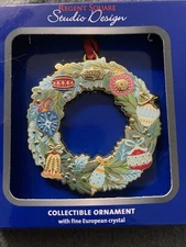New Regent Square Christmas Wreath Collectible Ornament Fine Crystal NIB 2025
