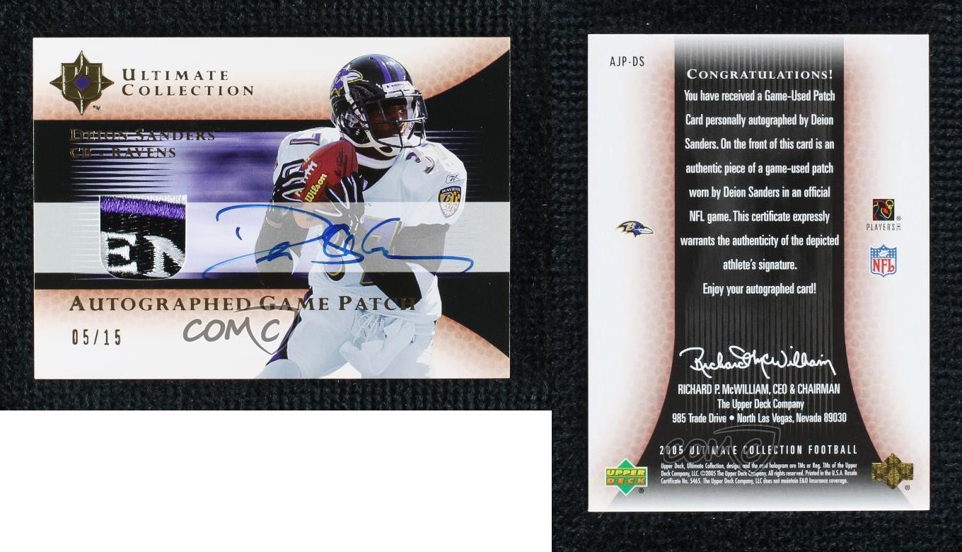 2005 Ultimate Collection Game Jersey 5/15 Deion Sanders #AJP-DS Patch Auto HOF view 3