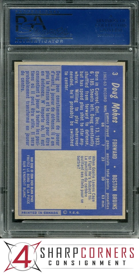 1963 TOPPS #3 DOUG MOHNS BRUINS PSA 8 - Image 2 of 4