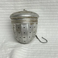 Vintage Aluminum Acorn Tea Ball Strainer Infuser with Hook and Chain
