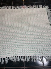 Sweet Mint White Crocheted Baby Blanket Afghan Reversible Tassel Fringe