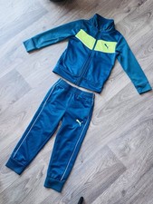 PUMA Boys 2pc Colorblock Tracksuit Set Blue/Yellow Zip Jacket Pants Sz 4
