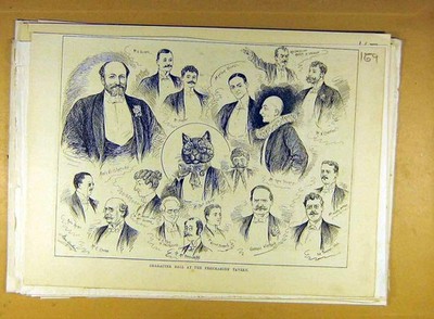 Original alter antiker Druck Figurenball Freimaurer Wirtshaus Skizzen