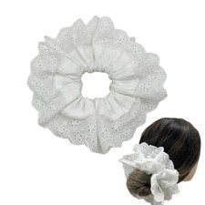 White Oversized Hair Scrunchies For Women Jumbo Double Layer Lace Ponytail