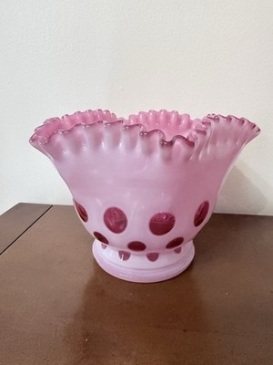 フェントン　Fenton ドットパターン　キャンディジャー Vintage Fenton Pink Cranberry Coin Dot Ruffles Art Glass Dish Bowl