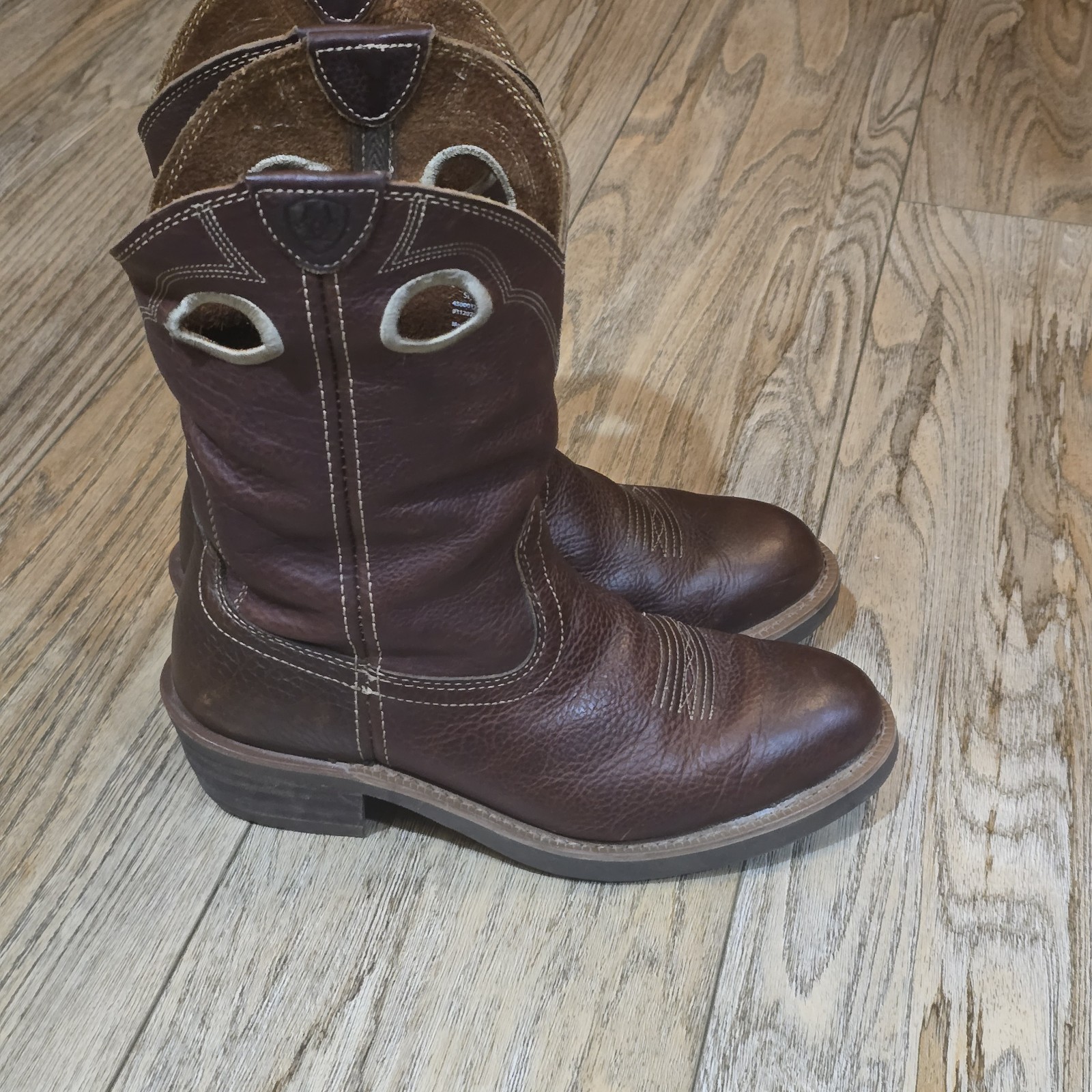 S Sz 9 Ee Wide Brown Leather Western Cowboy Boots