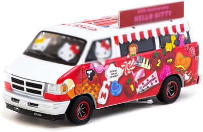 Van Food Truck White and Red with Graphics Global64 Series 1/64 Diecast Model by