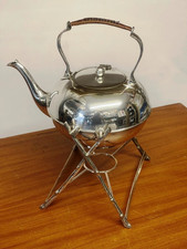 Antique Silver Plated Spirit Kettle on Stand CWP Sheffield EPNS Wicker Handle