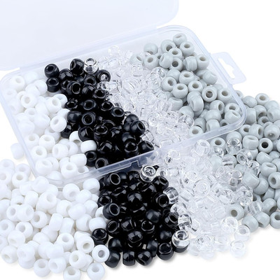 500PCS 9mm Black White Pony Beads Acrylic Craft Beads for Jewelry Hair DIY