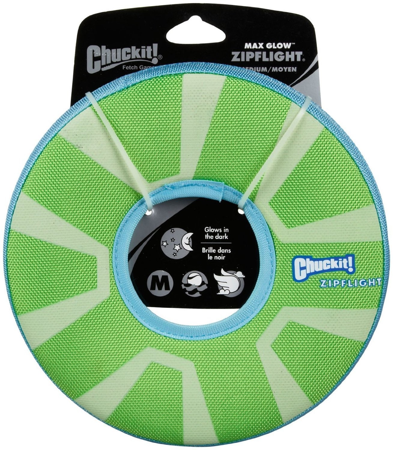 Chuckit ZIPFLIGHT Dog Fetch Toy Max Glow In The Dark Frisbee