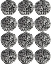 12Pcs Steel Wool Scrubber Pads for Cleaning Dishes, Pans, 20G, Silver 