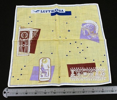Vintage Lufthansa Airline Route Map Souvenir Handkerchief Aviation Collectible