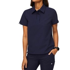 FIGS Technical Collection Navy Blue Polo Scrub Top Women's Size Large