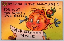 Vintage 1961 Comic Postcard Help Wanted Male Cartoon Boston Mass