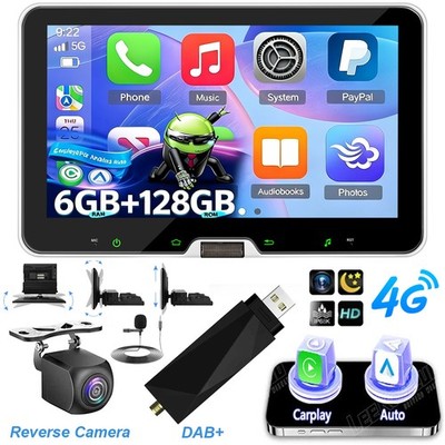1DIN 10.1 Zoll Android 15 Autoradio 4G 8Core Carplay GPS Navi BT Wifi DAB+Kamera