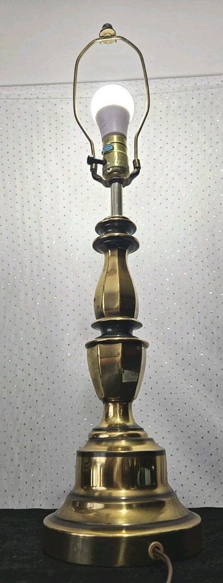 Vintage Table Lamp 27in Brass Finish Turned Look Column Base Golden Metal  Decor