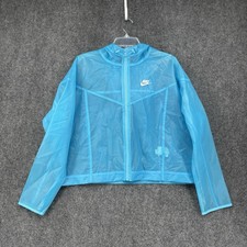 Nike Blue Windrunner Transparent Hooded Jacket Women  s Medium Swoosh Logo