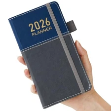 Pocket Calendar 2026, Weekly and Monthly Small Planner for Purse, Grey-Blue