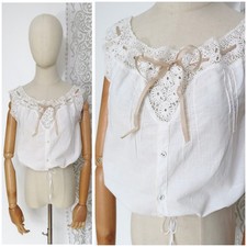 Antique 1900s Victorian White Cotton Corset Cover Camisole Sleeveless Blouse