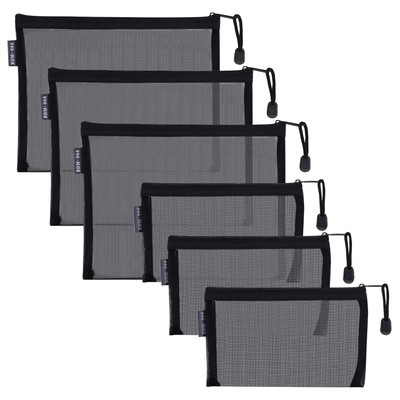 Hrx Package Nylon Mesh Cosmetic Zipper Bags, 6Pcs Black Makeup Pouches