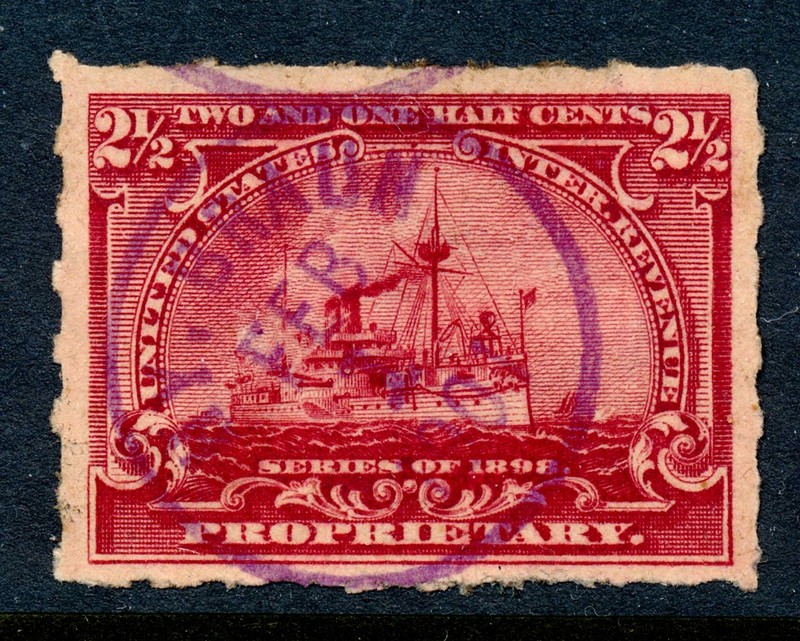 99c Start! US Revenue Stamp Battleship RB28p BRAUN 1900 cancel