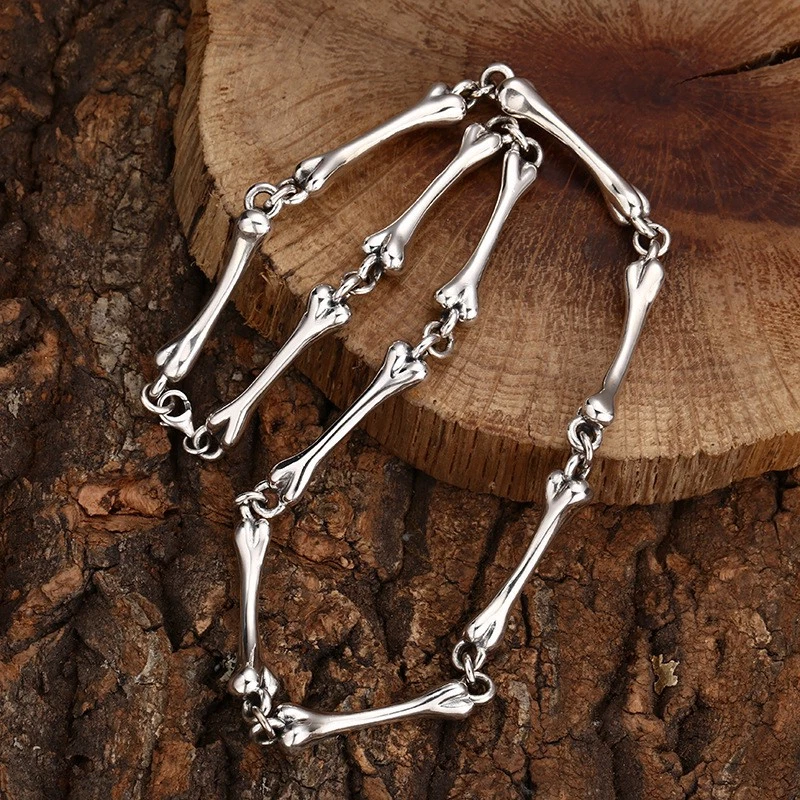 Descuentos Especiales S925 Plata de Ley PESADA Calavera ESLABÓN ÓSEO Collar Cadena Foto 3 de 4