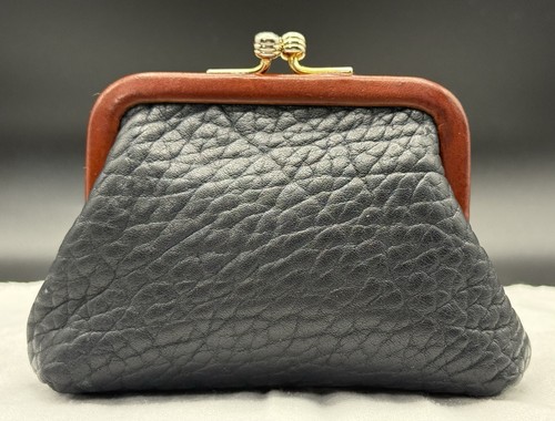 Vintage Dooney & Bourke All Weather Leather Kiss-Lock Coin Purse Navy Read*** - Picture 3 of 18