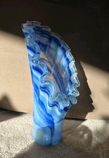 Contemporary Murano Art Glass Tall Blue Wavy Vase Handblown Gorgeous
