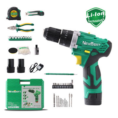 12V Cordless Drill Driver Kit Home Tool Set with Pliers Tape Measure & 2 Battery
