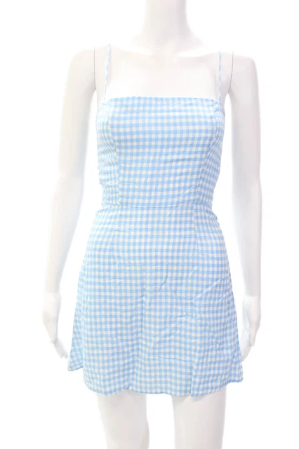 Reformation Womens Square Neck Gingham Print Mini A Line Dress Blue Size 2
