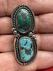 Vintage Large Southwestern Sterling Silver Double Turquoise Ring Size 8