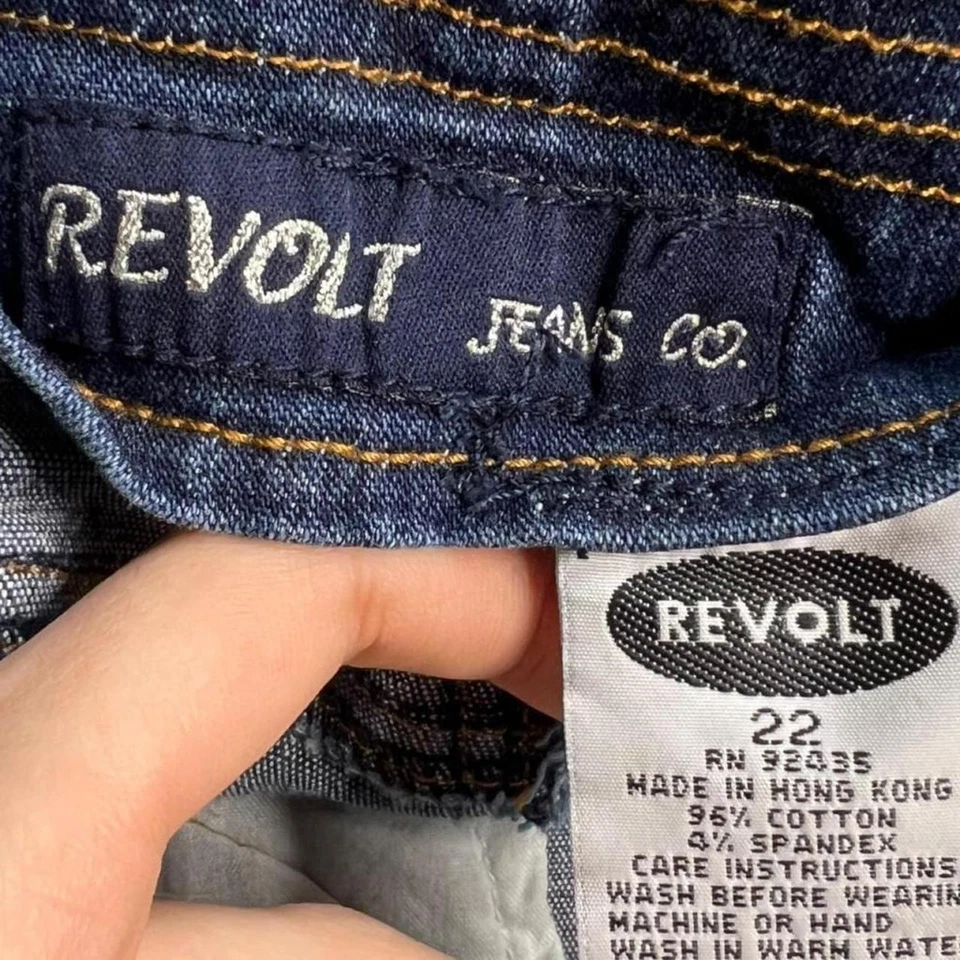 Y2K 00s Lace Up Denim Jean Skirt Revolt Brand Plus Size 22 Distressed Mcbling - Image 4 of 4